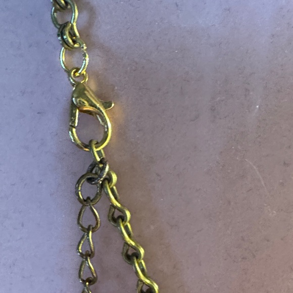 Gold Teardrop Necklace with Multicolor Bead Fringe 7 3/4” without 3” EXT. - Picture 5 of 6